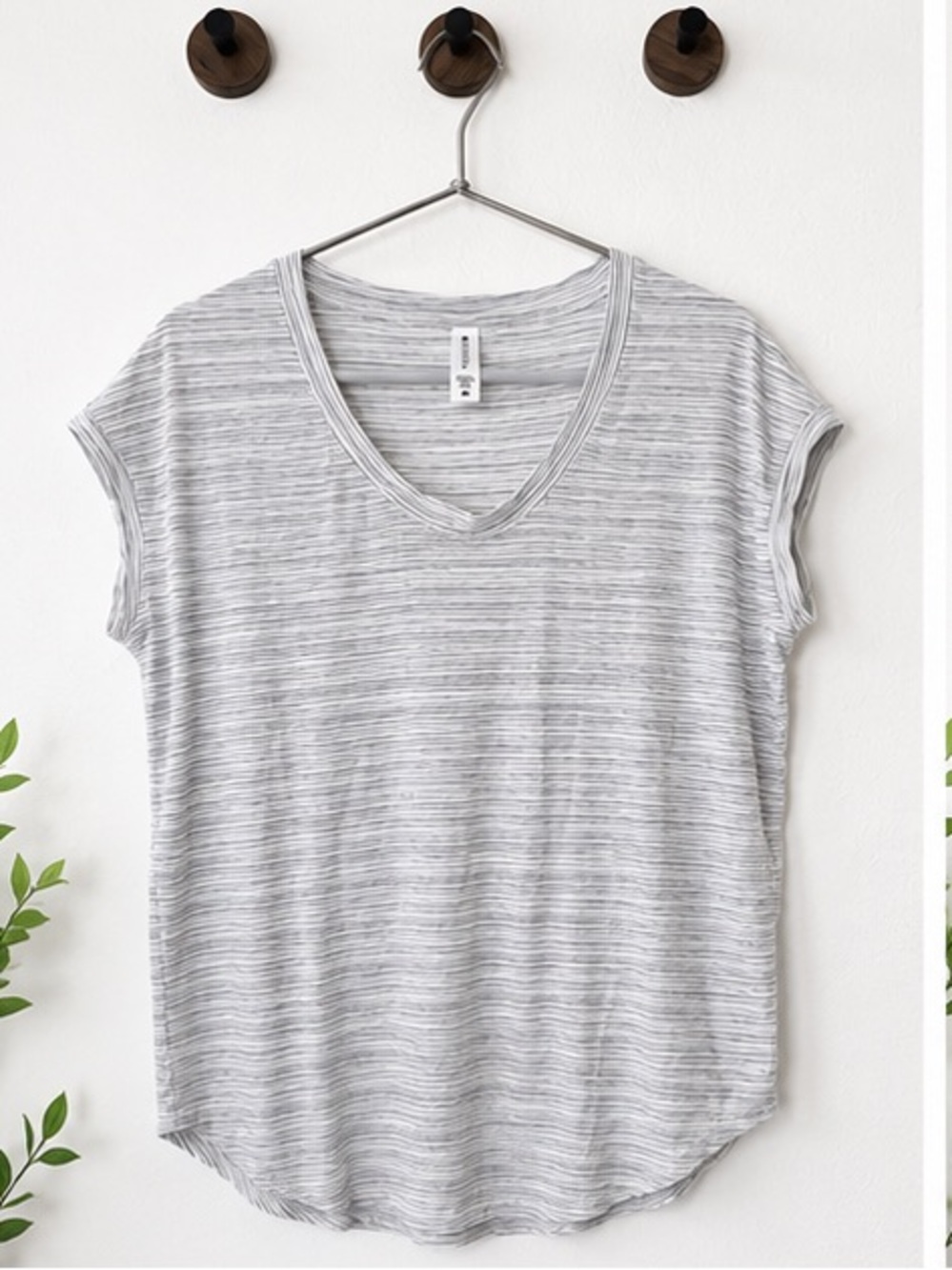 Athleta Gray Striped Short Sleeve Tee